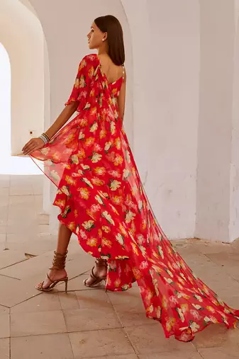Chilly red poppy  gul dress drape saree with belt