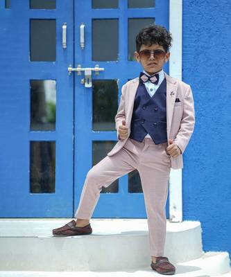 Self-checked light pink and blue coat suit for boys 1