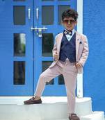 Self-checked light pink and blue coat suit for boys