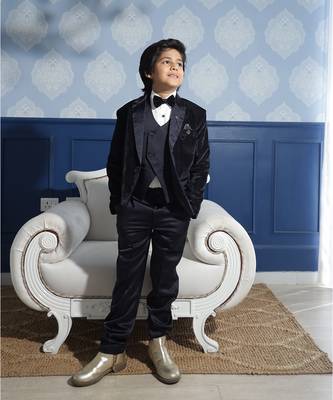 Self-textured party wear coat suit set for boys 3