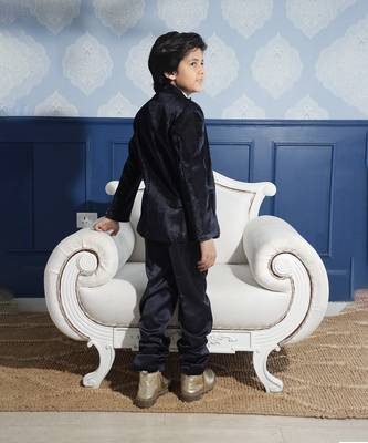 Self-textured party wear coat suit set for boys 5