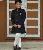 Black coloured self-textured achkan for weddings