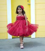 Maroon colored designer frock for girls  