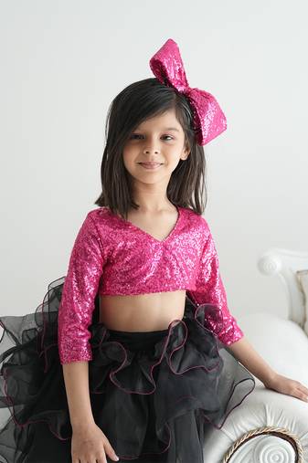 Pink and black coloured birthday dress for girls