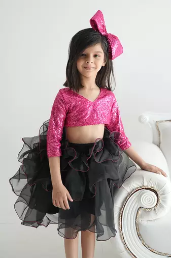 Pink and black coloured birthday dress for girls