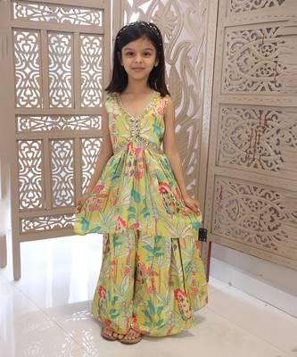 Self-printed party wear sharara set for girls 1