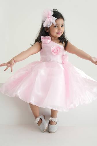 Baby pink coloured birthday frock for baby girls