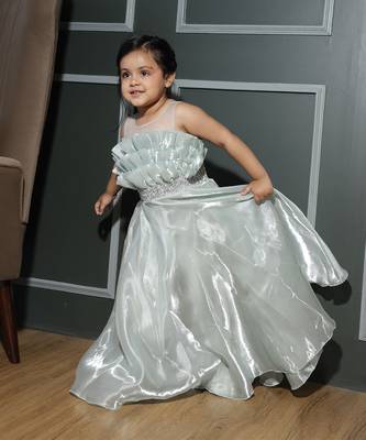 Pista green coloured designer party wear gown 1