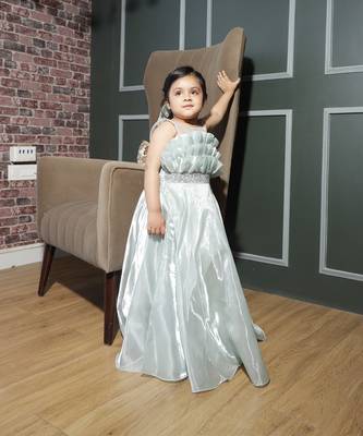Pista green coloured designer party wear gown 2