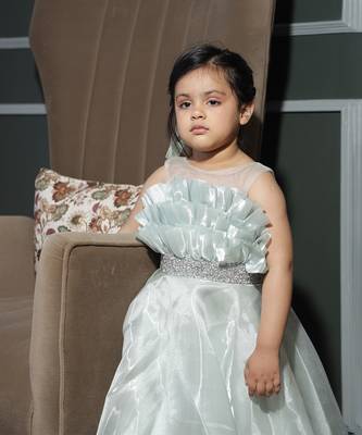 Pista green coloured designer party wear gown 3