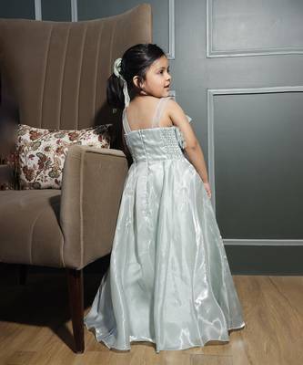 Pista green coloured designer party wear gown 4