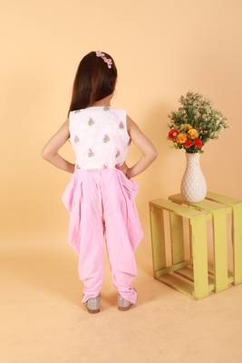 Twisha girls dhoti style jumpsuit with embroidered jacket - baby pink 2