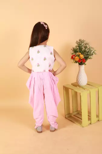Twisha girls dhoti style jumpsuit with embroidered jacket - baby pink