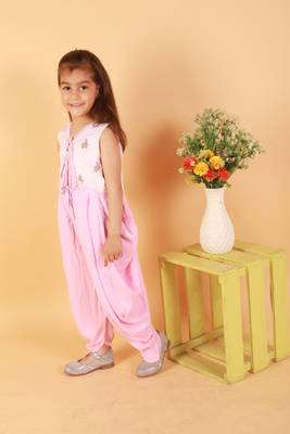 Twisha girls dhoti style jumpsuit with embroidered jacket - baby pink 4