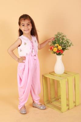 Twisha girls dhoti style jumpsuit with embroidered jacket - baby pink 5