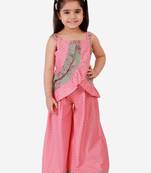 Twisha girls ruffle details cotton printed top and palazzo set - peach & gray