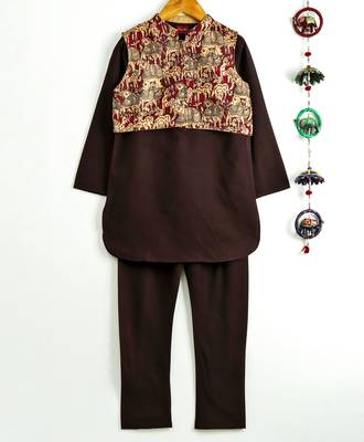 Twisha boys kurta pyjama with printed jacket - black 1