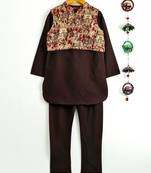Twisha boys kurta pyjama with printed jacket - black