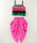 Twisha girls embroidered layered top & foil printed dhoti pant set - multicolour & pink