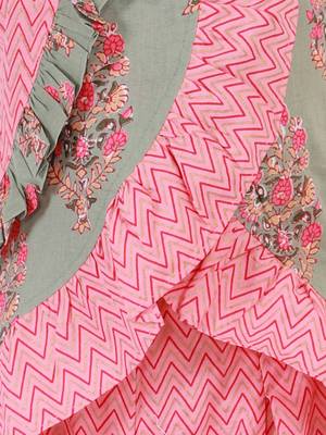 Twisha girls ruffle details cotton printed top and palazzo set - peach & gray 4