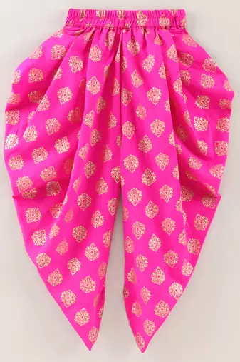 Twisha girls embroidered layered top & foil printed dhoti pant set - multicolour & pink