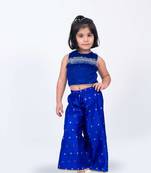 Twisha girls embroidered top with frill details & self designed palazzo set - blue