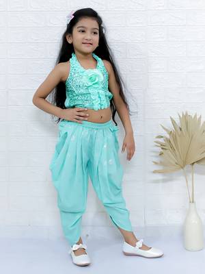 Twisha girls halter neck sequin top & dhoti pant - sea green 1