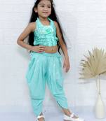 Twisha girls halter neck sequin top & dhoti pant - sea green