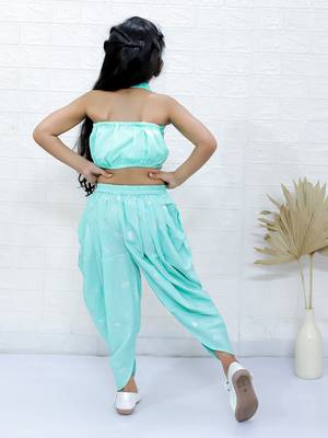Twisha girls halter neck sequin top & dhoti pant - sea green 2