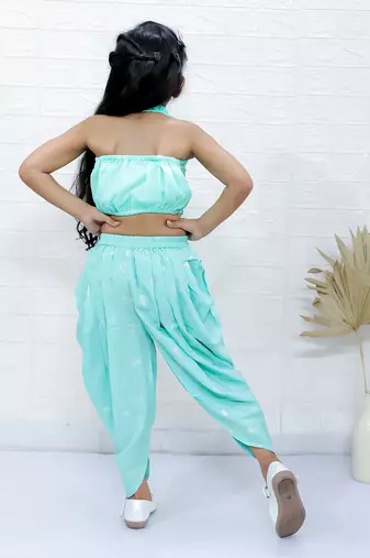Twisha girls halter neck sequin top & dhoti pant - sea green