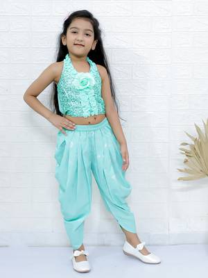 Twisha girls halter neck sequin top & dhoti pant - sea green 3