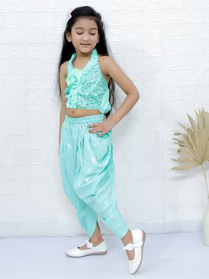 Twisha girls halter neck sequin top & dhoti pant - sea green 4