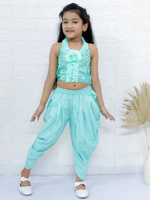 Twisha girls halter neck sequin top & dhoti pant - sea green 5