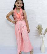 Twisha girls halter neck sequin top & printed palazzo set - peach