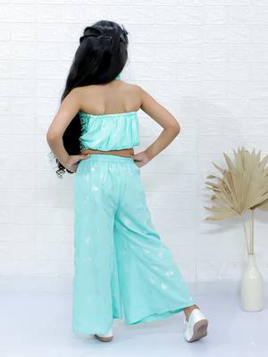 Twisha girls halter neck sequin top & pleated palazzo set - sea green 2