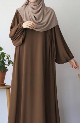 Modest Brown Abaya with Puff Sleeves 1