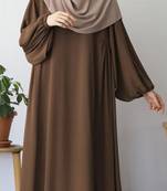 Modest Brown Abaya with Puff Sleeves