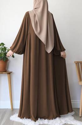 Modest Brown Abaya with Puff Sleeves 2