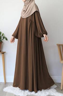 Modest Brown Abaya with Puff Sleeves 4