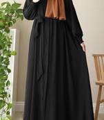 Black Closed Abaya with Buttons. Umbrella Flare,and Matching Belt 