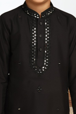 Black art silk embroidered kurta pyjama for boys indian traditional ethnic wear 2