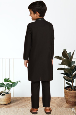 Black art silk embroidered kurta pyjama for boys indian traditional ethnic wear 4
