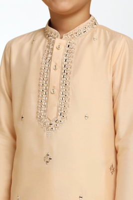 Cream art silk embroidered kurta pyjama for boys indian traditional ethnic wear 2