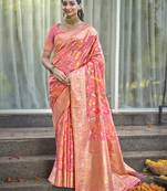 Sangam Prints Pink Organza Woven Work Festival Saree