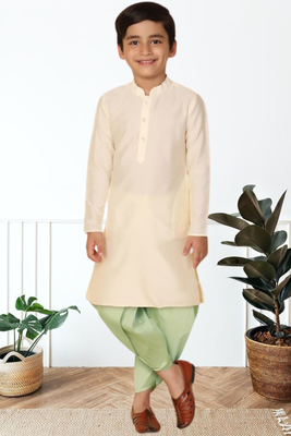 Cream art silk kurta patiala for boys indian traditional ethnic wear 1