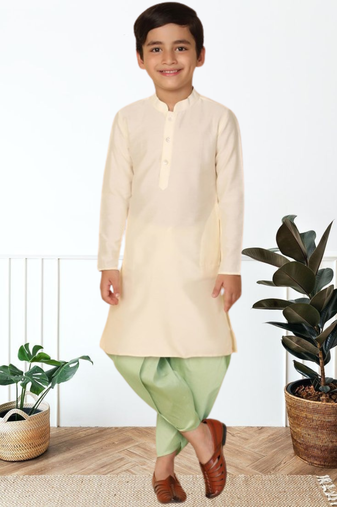 Cream art silk kurta patiala for boys indian traditional ethnic wear