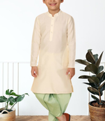 Cream art silk kurta patiala for boys indian traditional ethnic wear