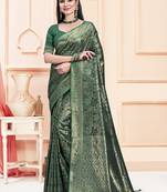 Sangam Prints Green Satin Silk Woven Work Festival Saree
