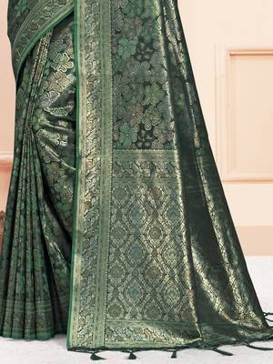 Sangam Prints Green Satin Silk Woven Work Festival Saree 3