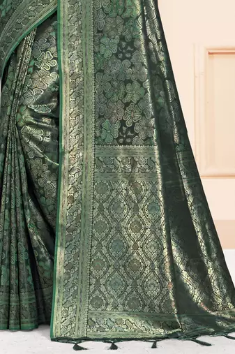 Sangam Prints Green Satin Silk Woven Work Festival Saree